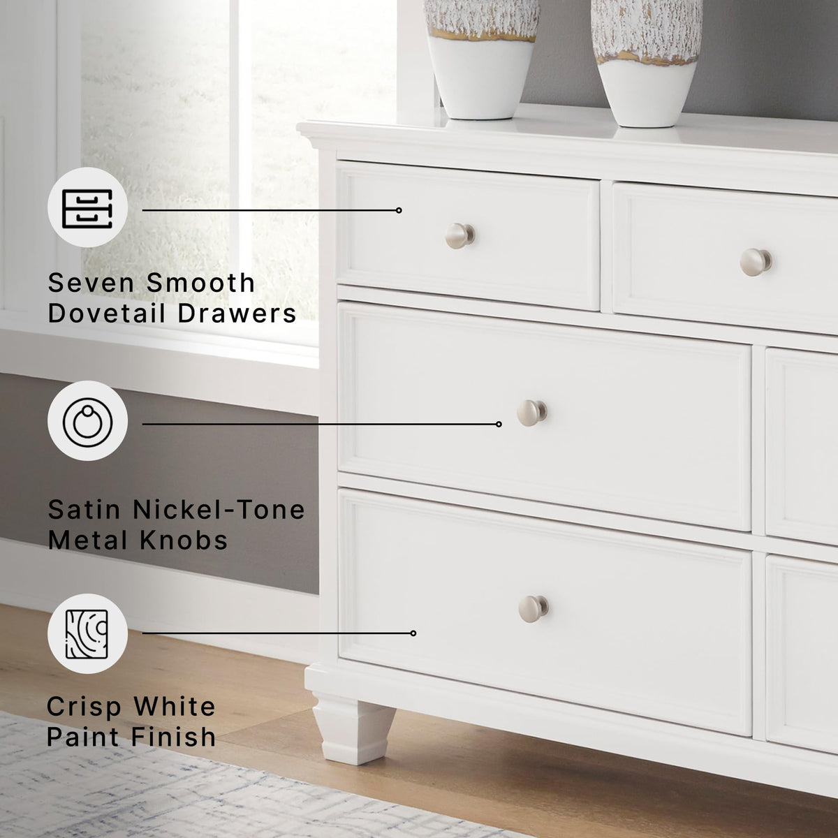 Signature Design by Ashley Fortman White 7-Drawer Wide Dresser for Bedroom
