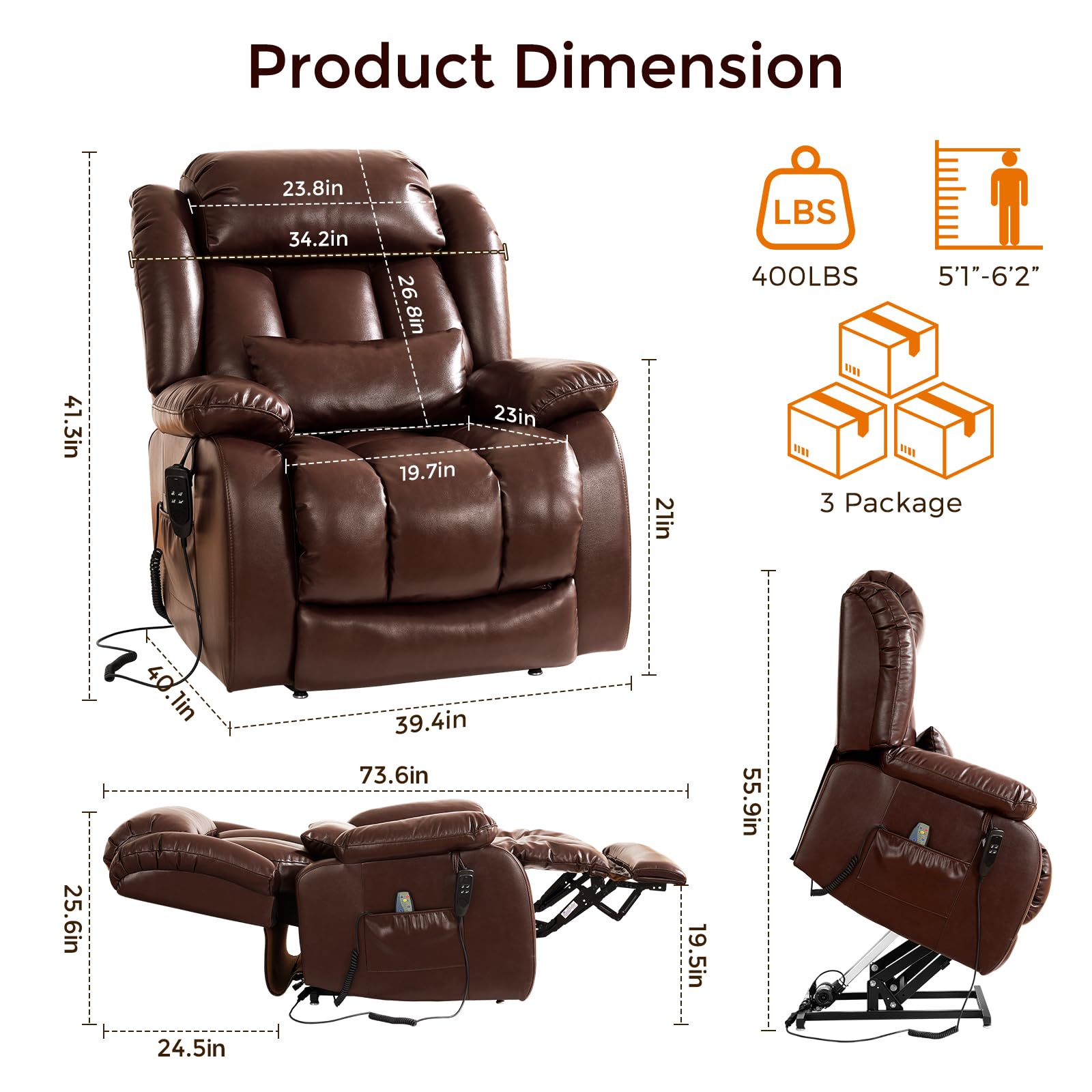 Power Lift Recliner Chair with Massage & Heat