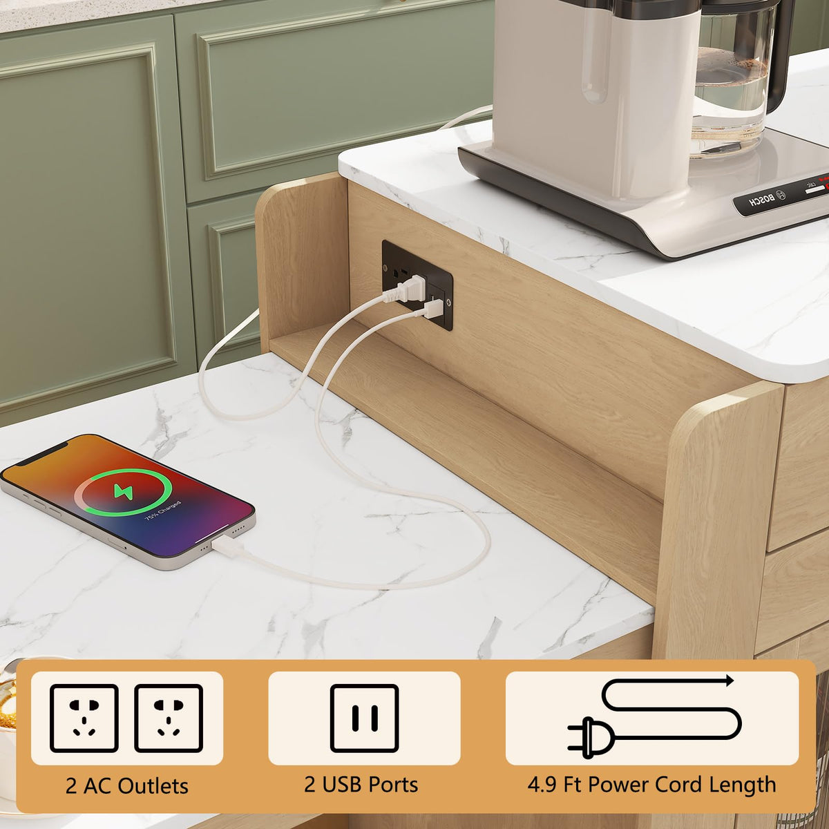 Extendable Rolling Kitchen Island