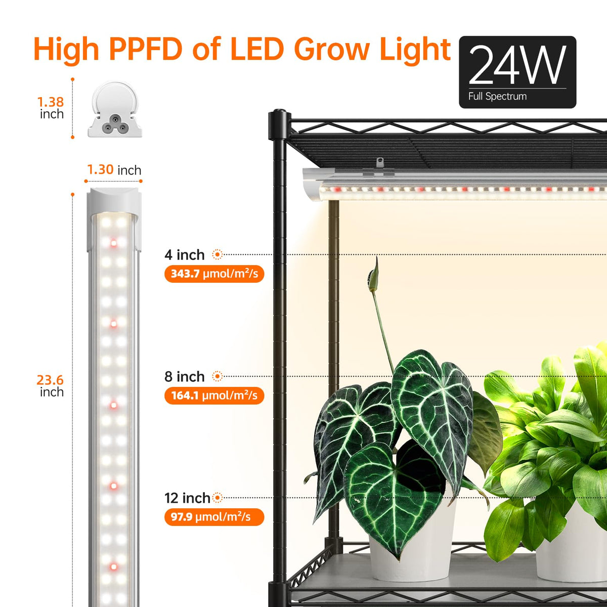 Bstrip 5-Tier Large Plant Shelf with Grow Light, 58x13.8x59in