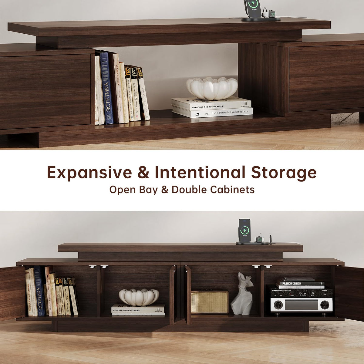 LIKIMIO Extendable TV Stand for 65-90 Inch TVs, Adjustable Length 63-94.5"