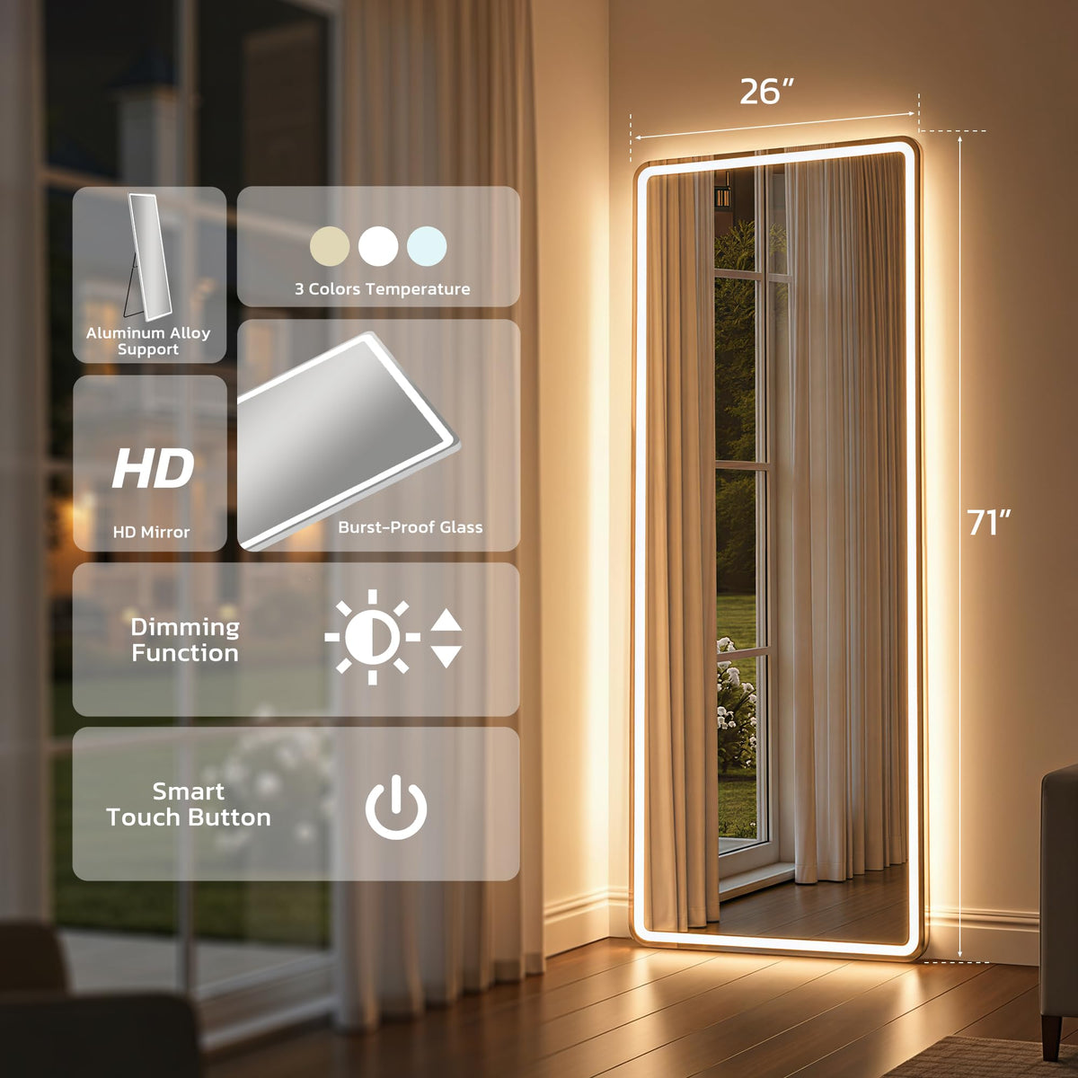LED Full-Length Floor Mirror