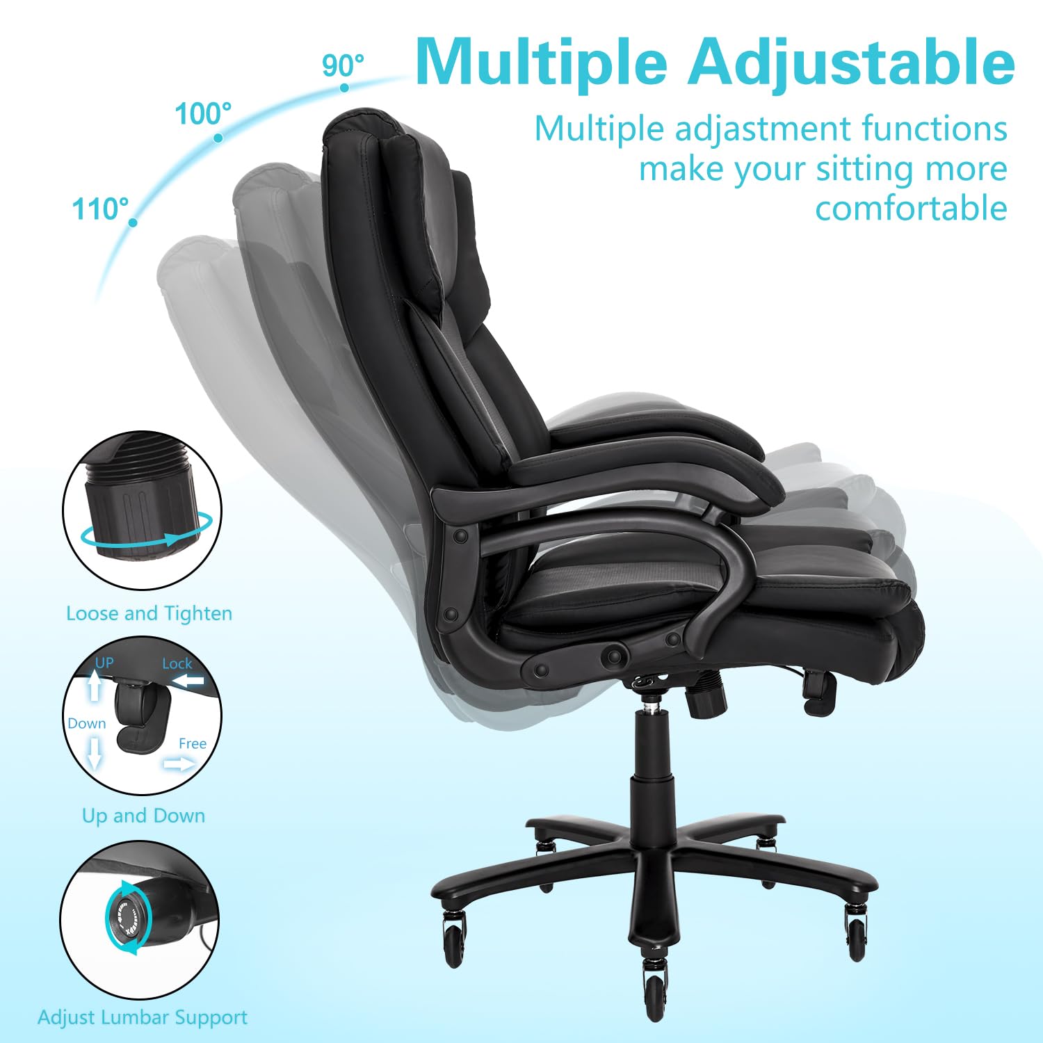 500 lbs Big & Tall Office Chair with Adjustable Lumbar Support