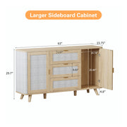 FAVSH 63" Large Farmhouse Storage Cabinet with 3 Drawers 2 Doors, Wood Buffet Sideboard Cabinet Coffee Bar for Kitchen, Living Room