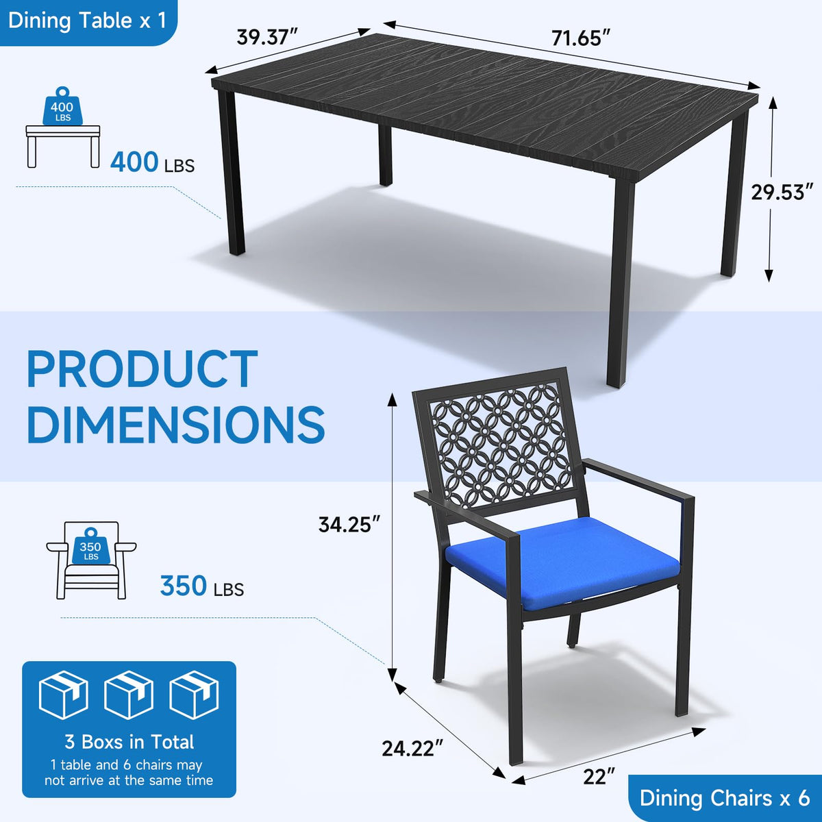7 Piece Outdoor Dining Set with 6 Dining Chairs for Deck Garden Poolside