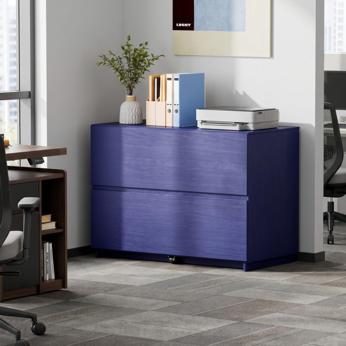 ModernMate 31.5" Lateral Wood Filing Cabinet with 2 Large Drawers, Blue