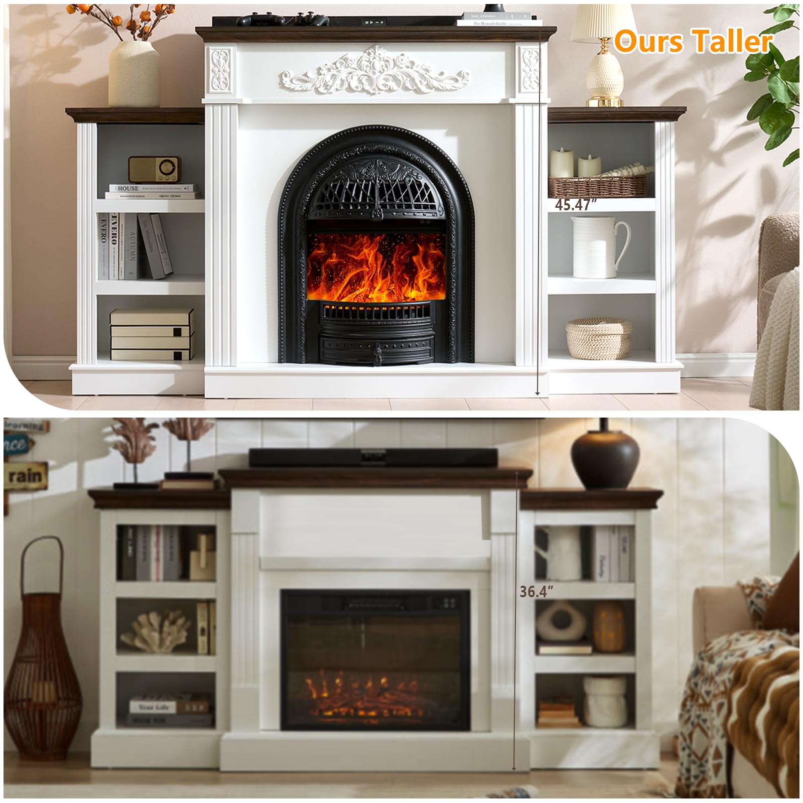 46" Tall Birdcage Electric Fireplace TV Stand with Mantel & Storage