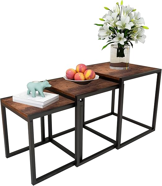 Nesting Side Table Set of 3 with Metal Frame
