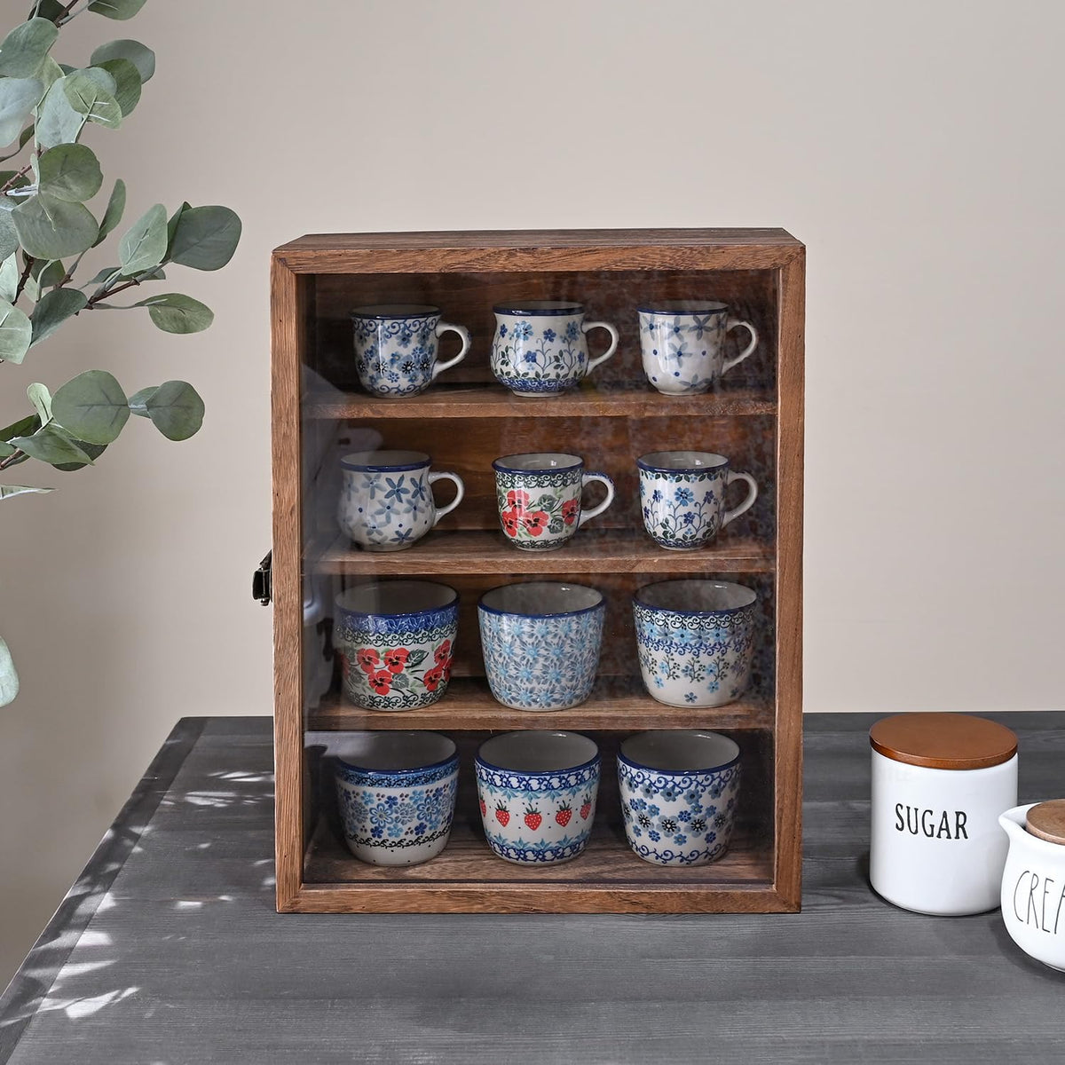 Wall-Mounted Wood Display Case with Glass Door and Lock