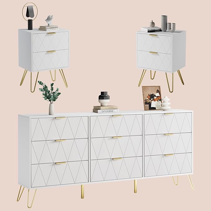 3-Piece Bedroom Set with 6-Drawer Dresser & 2 Nightstands