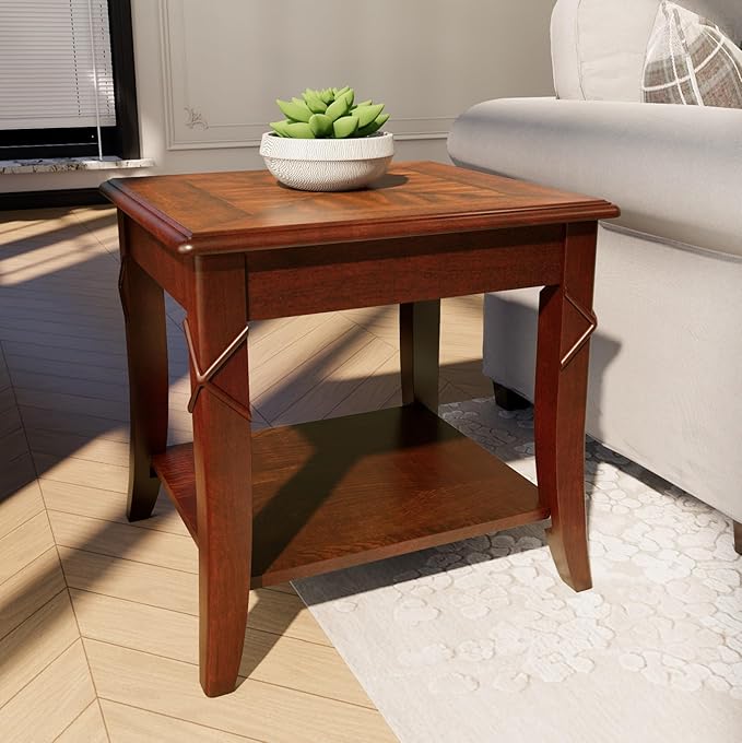 3-Piece Living Room Table Set – Coffee Table & 2 End Tables, Cherry Brown