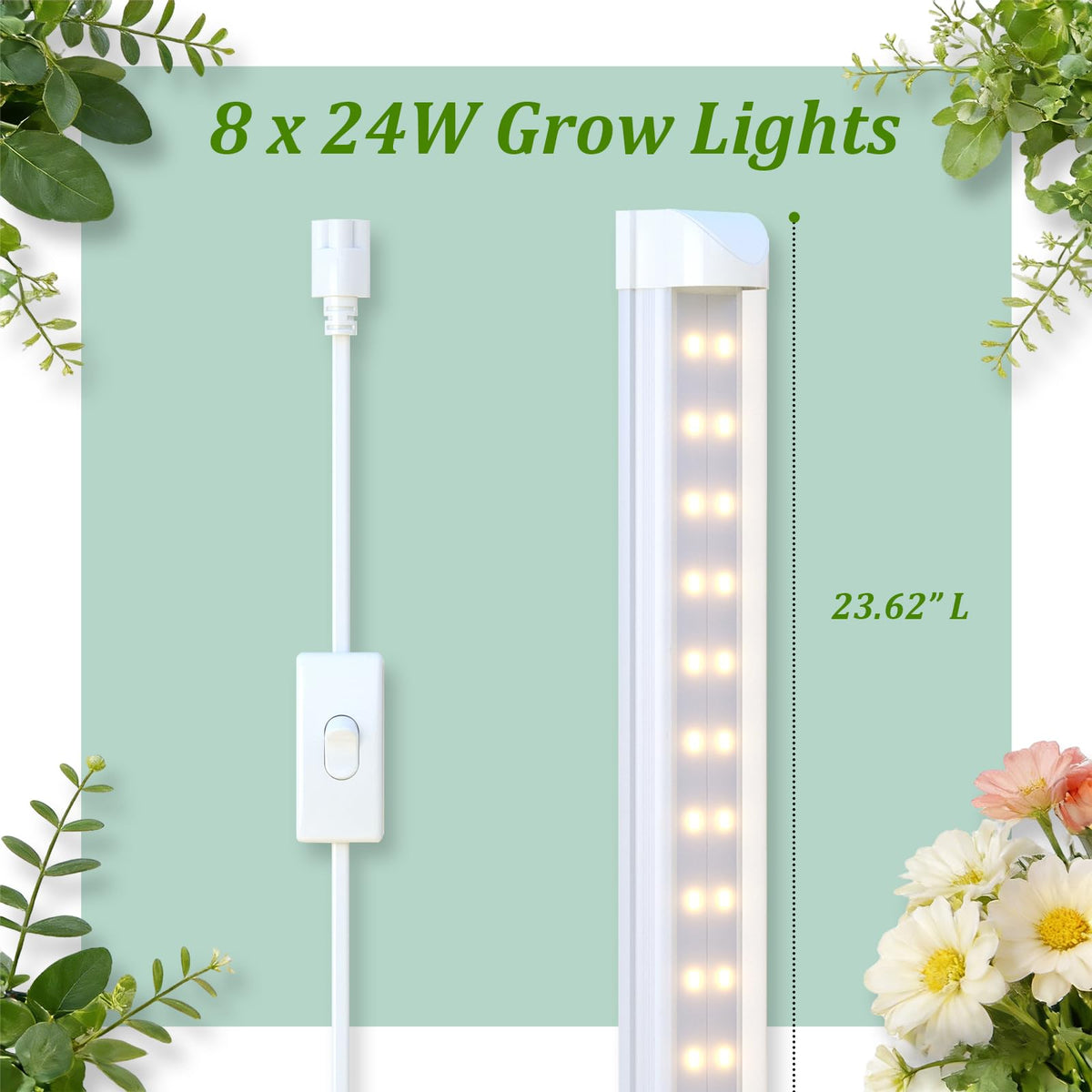 Gaudeoo Shelf Stand with Grow Lights, 6-Tier,8×24W 5000K, 29"x13.5"x73.5"
