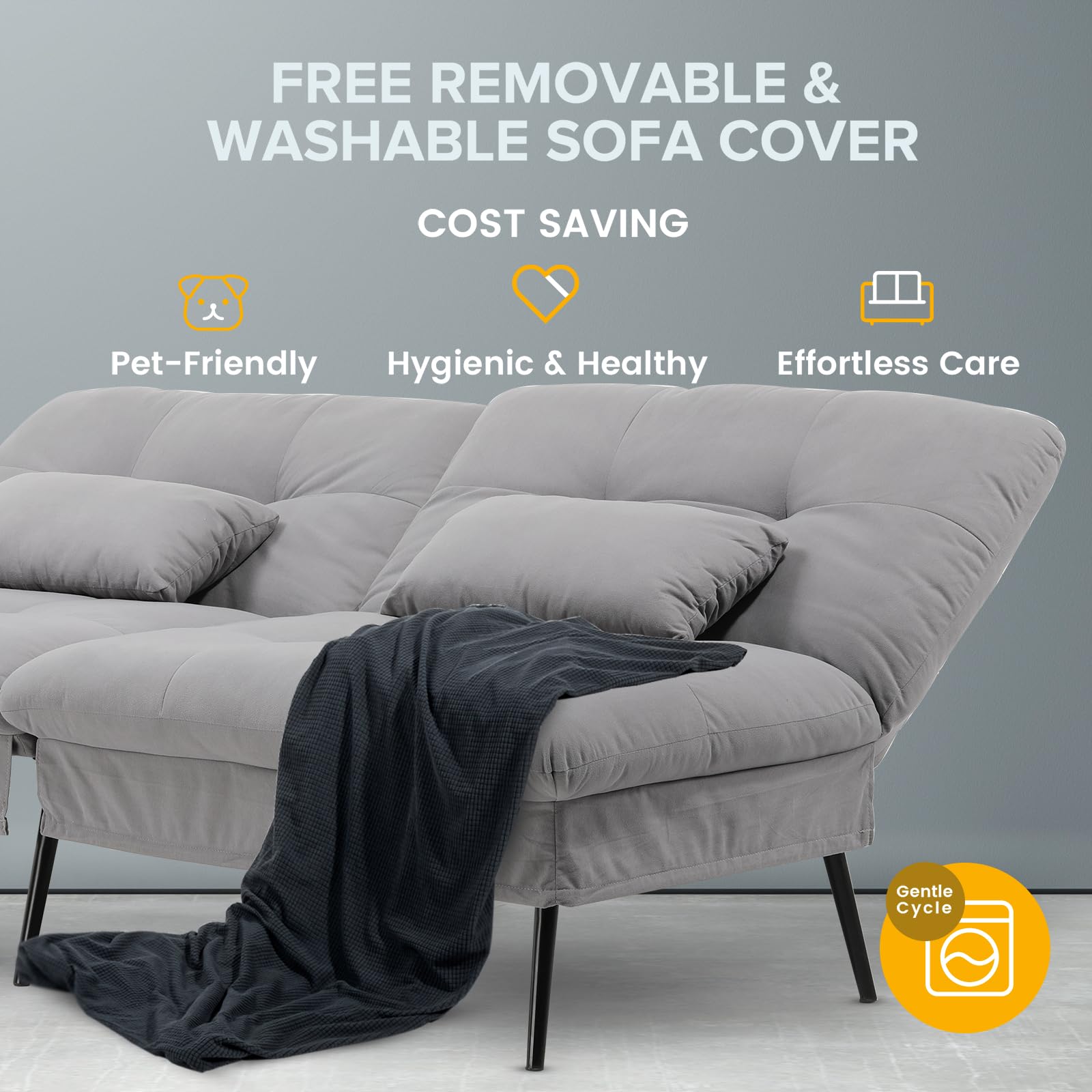 Convertible Futon Sofa Bed with Adjustable Backrest