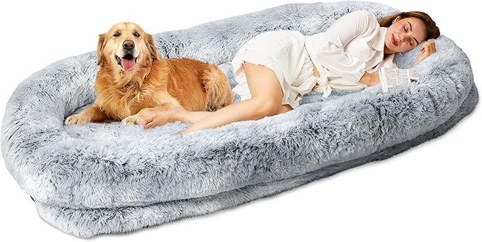 XL Orthopedic Human Dog Bed – Faux Fur, Washable Cover