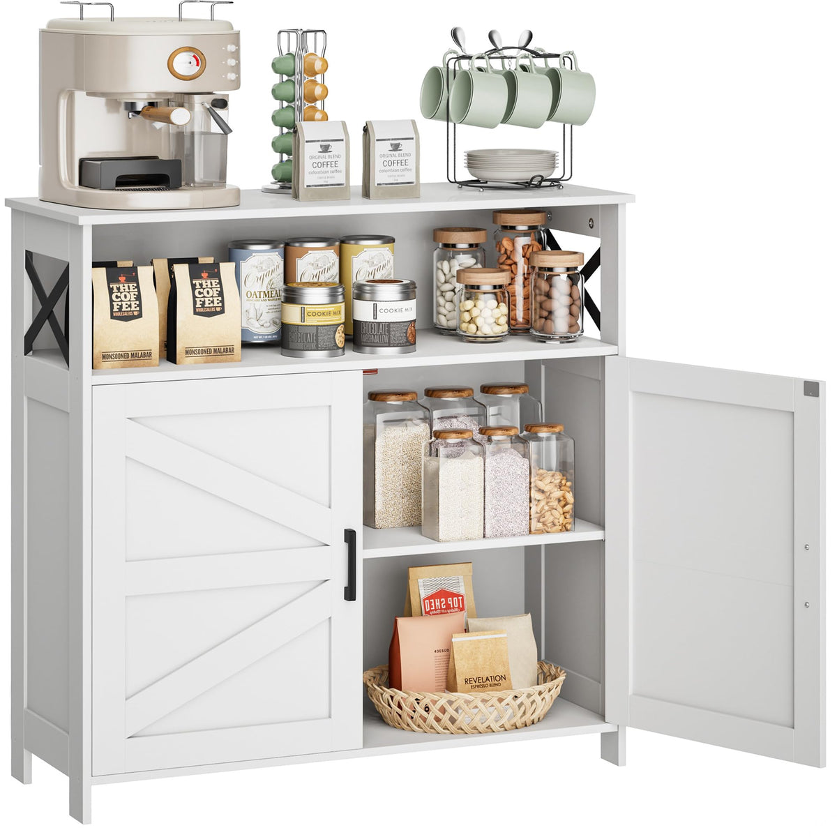 Homhedy Small Coffee Bar Cabinet, Buffet Cabinet with Adjustable Shelf