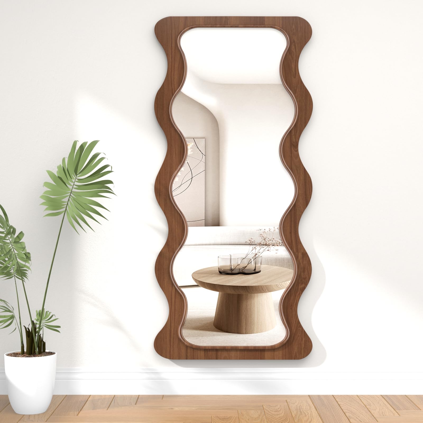 Wavy Full Length Mirror with Wood Frame