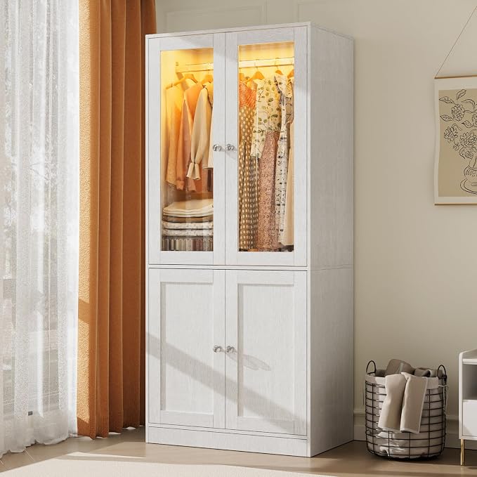 Glass Door Wardrobe with LED Lighting