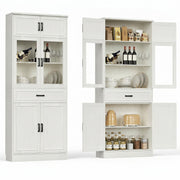 Tall Kitchen Pantry Storage Cabinet with Glass Doors