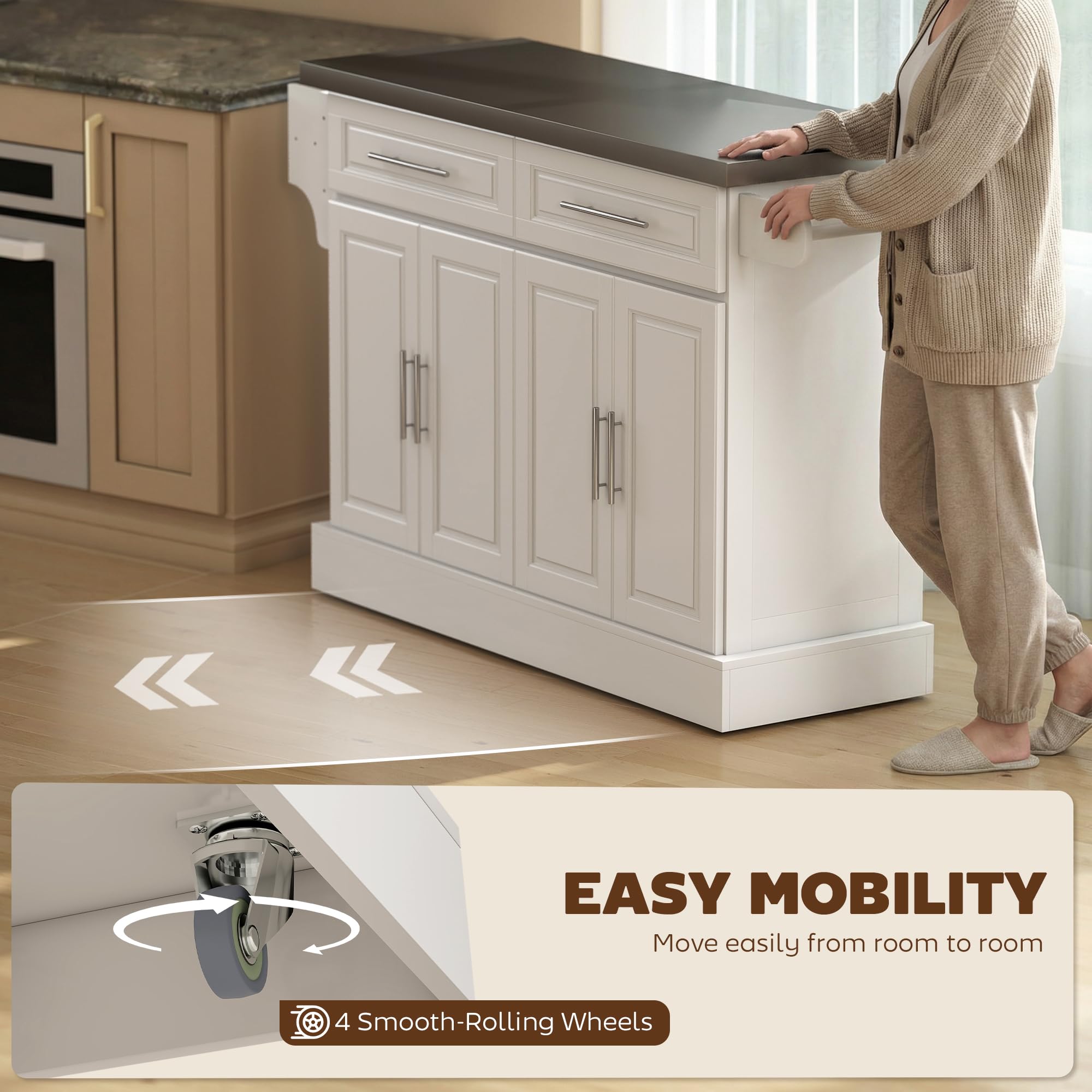 Rolling Kitchen Island Cart with Stainless Steel Top