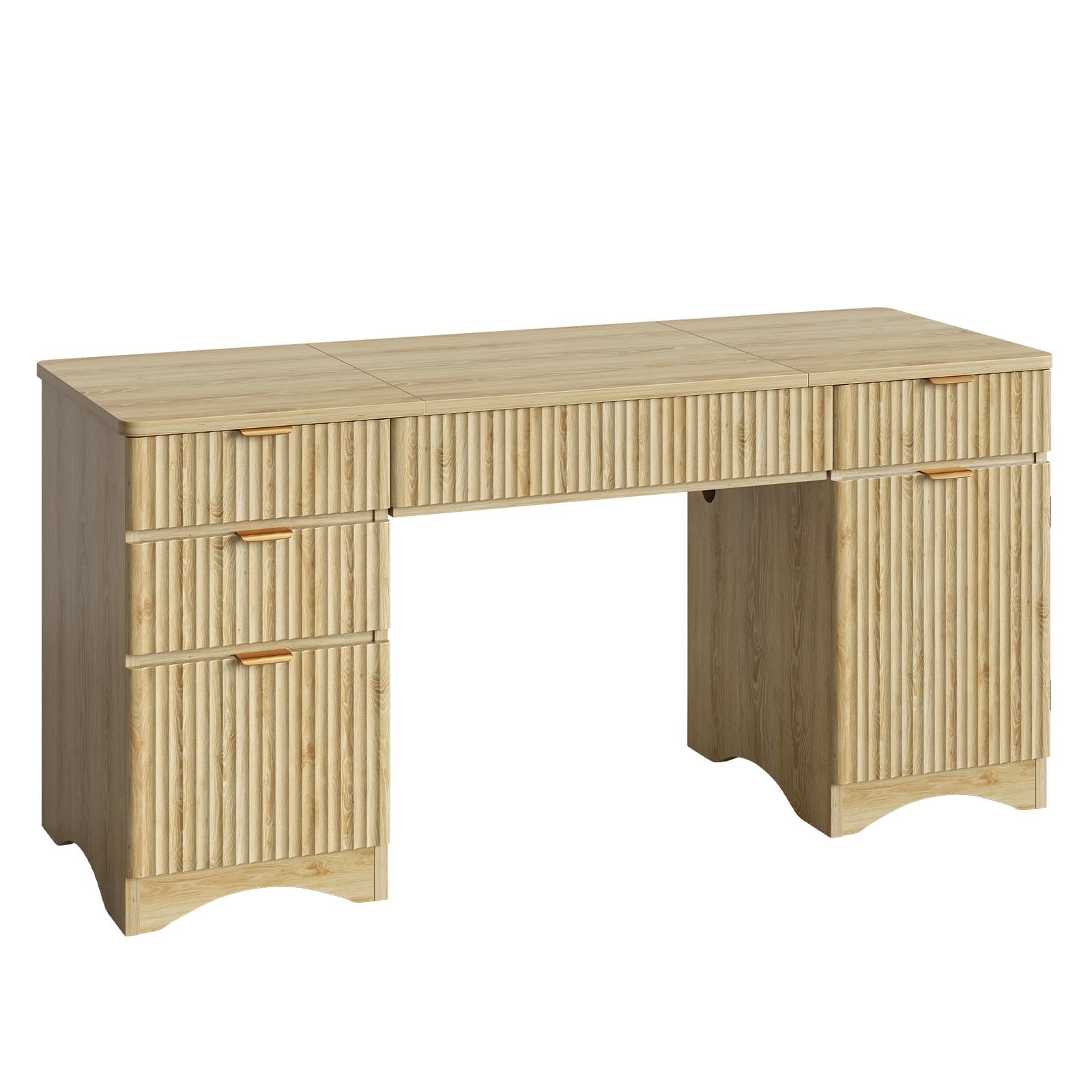 63" Fluted Executive Desk with Drawers & Storage Cabinet