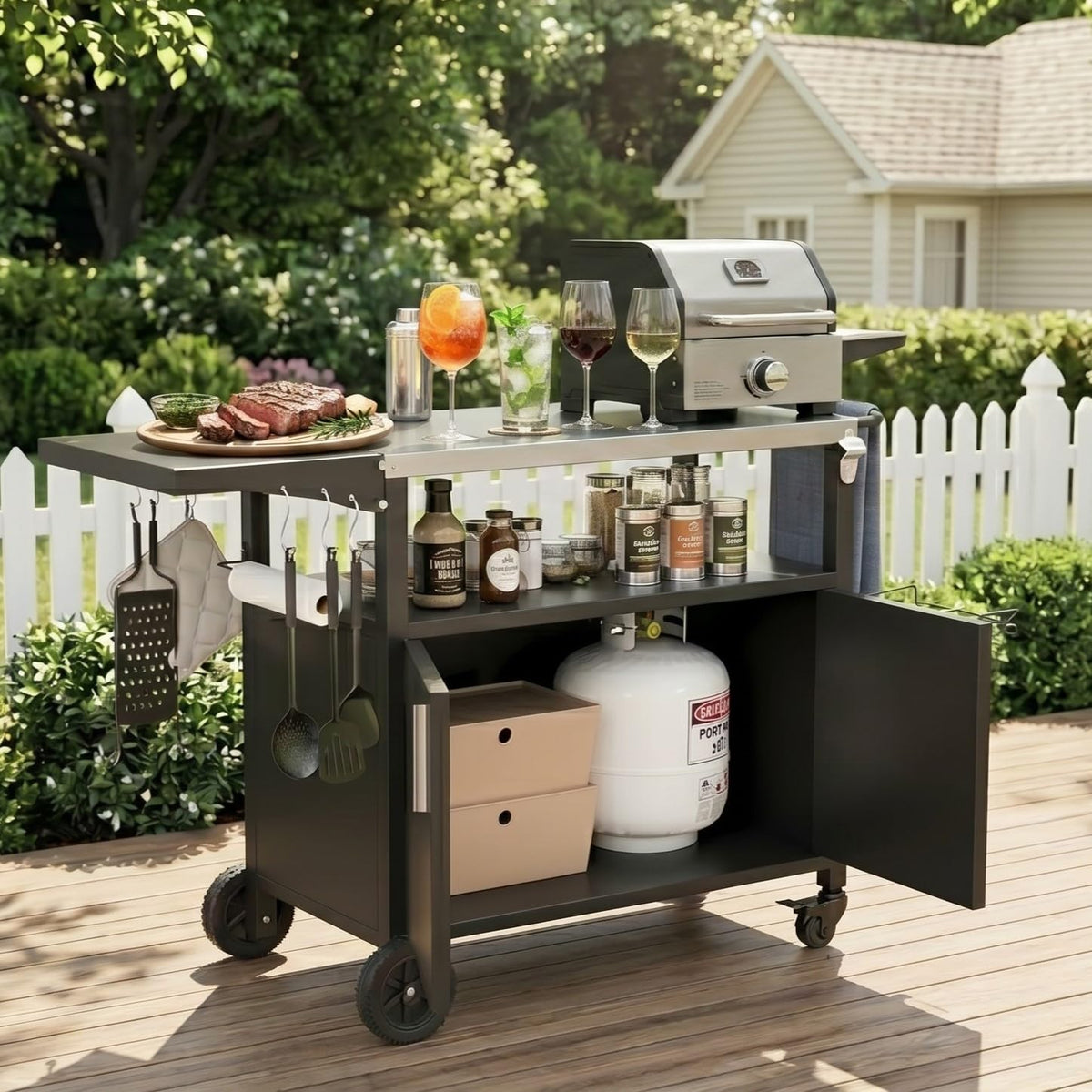 Black Outdoor Grill Cart