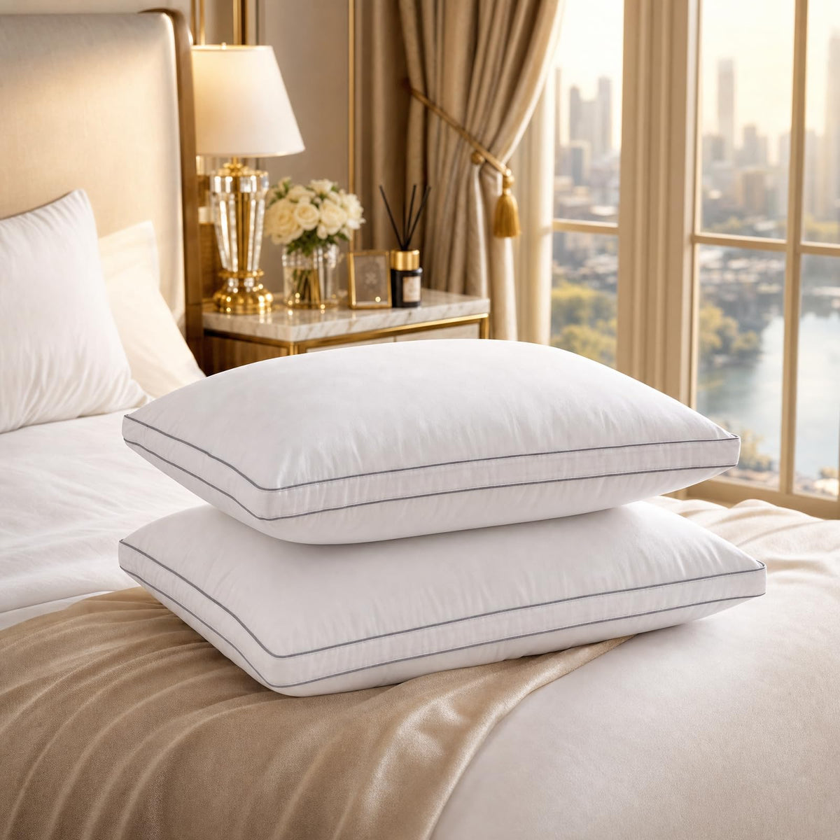 Goose Down Pillows Set of 2, King Size Hotel Quality Sleeping Pillows