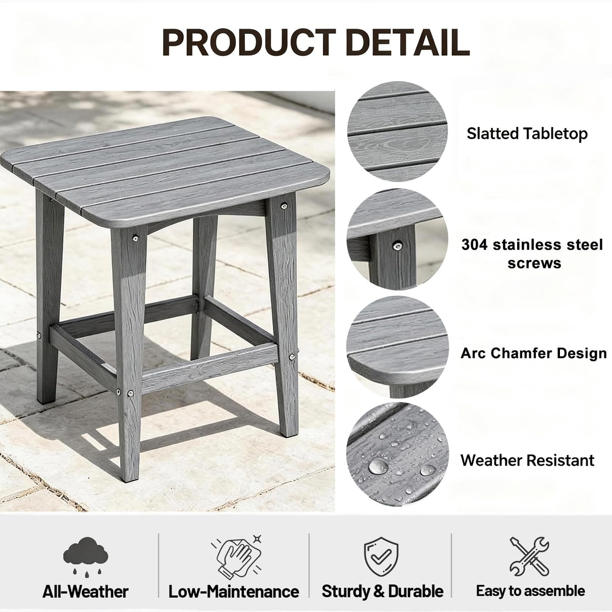 Polyhouz 3 Piece Patio Bistro Set, Outdoor Table Chairs with Cushion, Grey