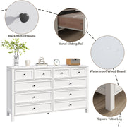 Farmhouse 10 Drawers Dresser for Bedroom, White Dresser Chest of Drawers, Wood Storage Dressers with Deep Drawers and Metal Handle, Wide Modern Dressers & TV Stand for Living Room, Closet, Hallway