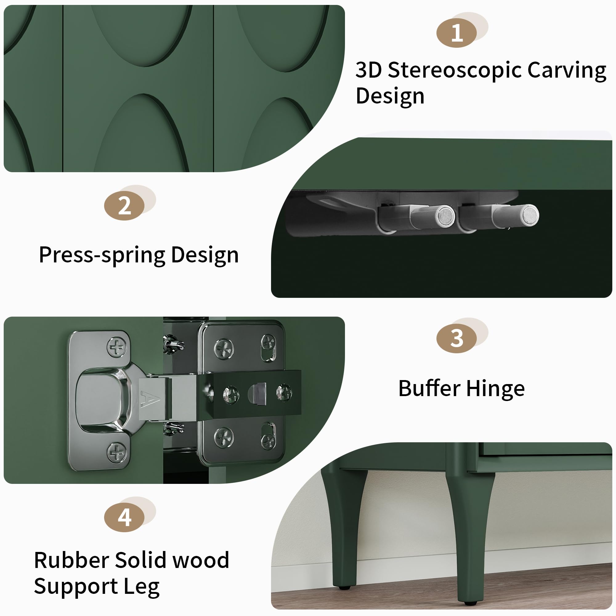 SZTHHDF 59" Sideboard Buffet Cabinet with Storage, Mid-Century Modern Storage Cabinet Accent Buffet Sideboard with Adjustable Shelves & Solid Wood Legs Large Credenza for Living Room (Green)