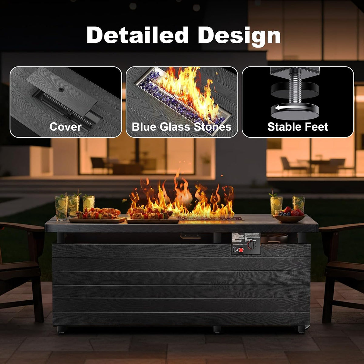 51 Inch Outdoor Propane Fire Pit Table, 50000BTU 4-in-1 FirePit Table, Gray