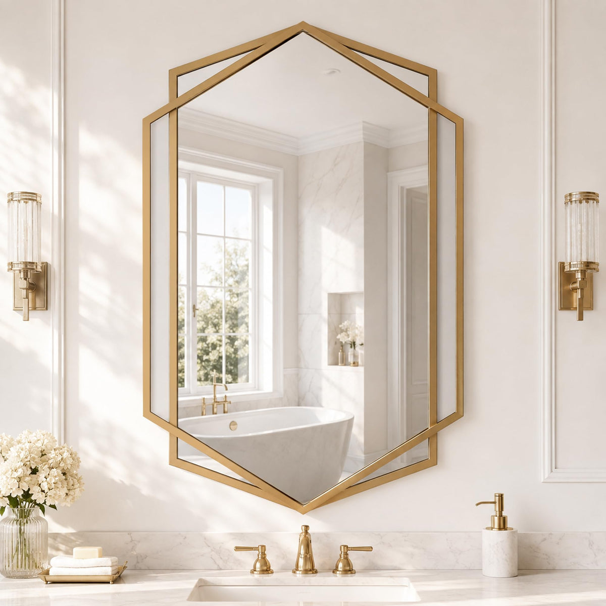 Matte Gold Hexagon Wall Mirror