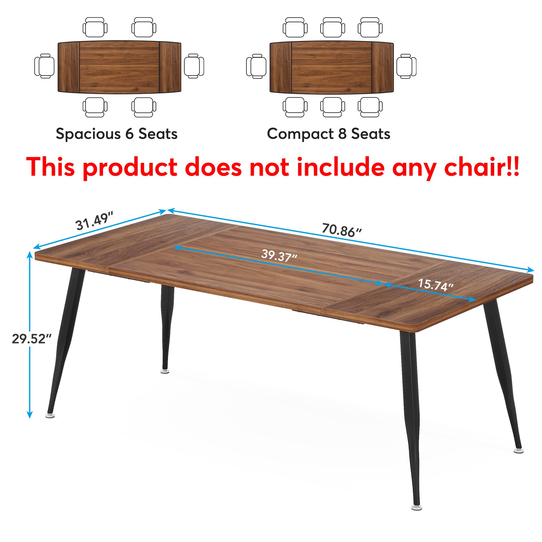 70.86" Rectangular Conference Table with Metal Legs
