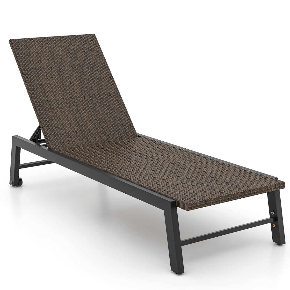 Tangkula PE Wicker Patio Chaise Lounge Chair, Outdoor 4-Position Recliner with Wheels, Outdoor Reclining Chair for Poolside, Backyard and Deck (1, Mix Brown)