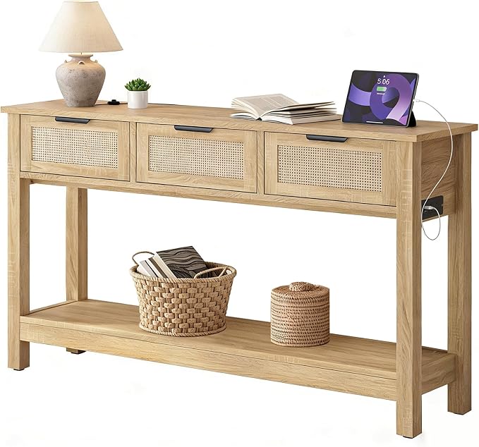 Rattan Console Table with 3 Drawers