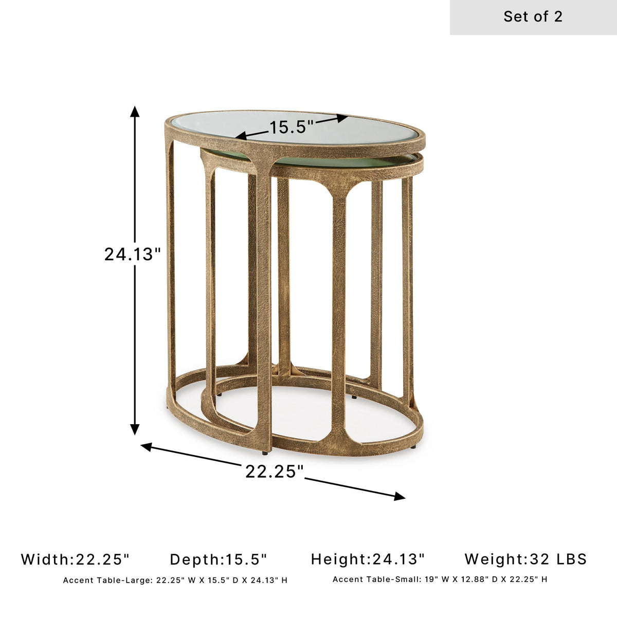 Oval Mirrored Nesting Table Set