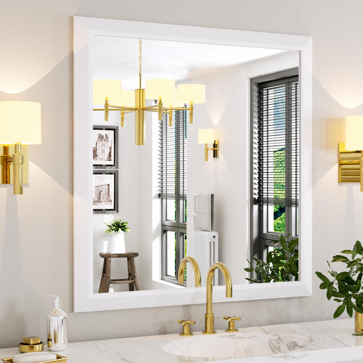 White Metal-Framed Bathroom Mirror