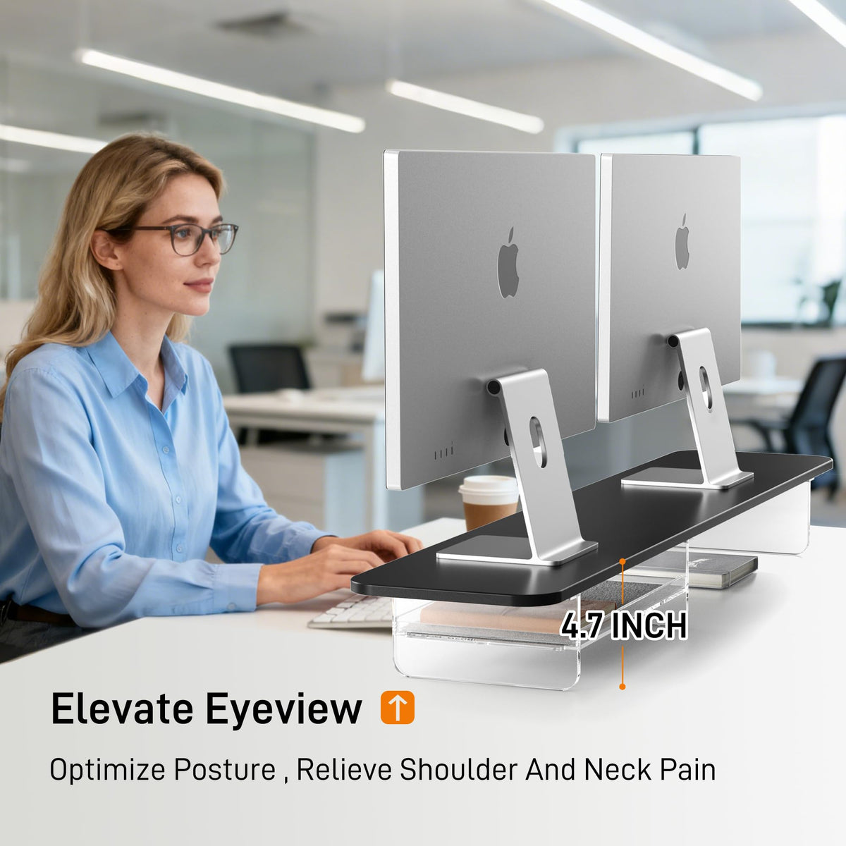 AFOOYO Large Dual Monitor Stand For Desk,43 Inch Desktop Computer Riser with Felt Drawer Acrylic Legs Desk Shelf Organizer For Computer/Laptop/PC/Printer/TV