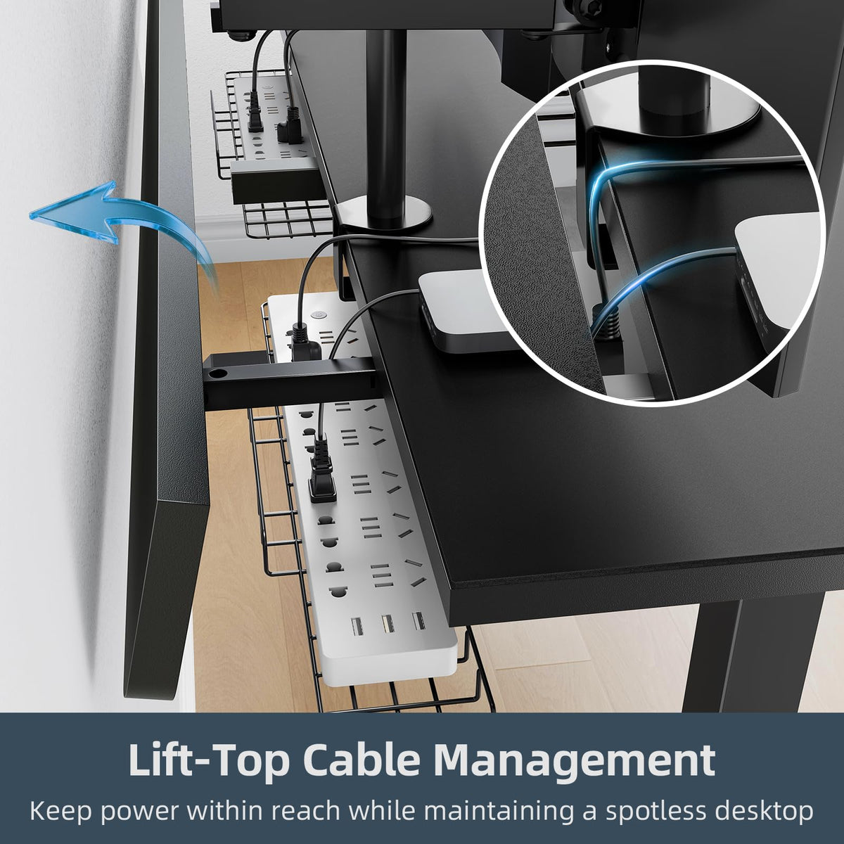 DeskShow 60 x 30 Inch Electric Standing Desk with Flip-Top Cable Management
