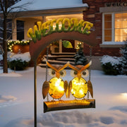 Solar Owl Swing Garden Stake Light with Welcome Sign