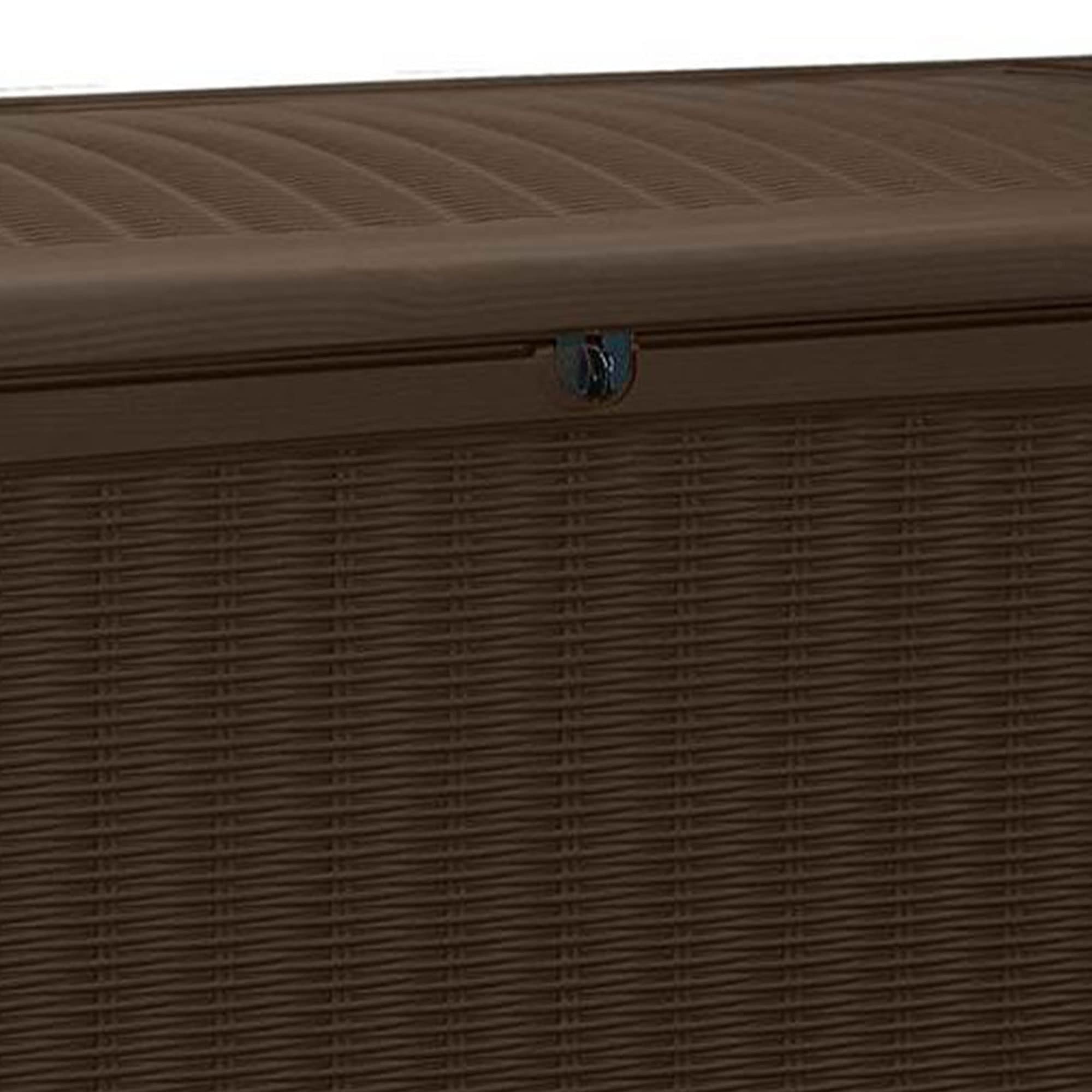 Keter 2-Pack Borneo 110 Gallon Deck Box Organizer, Doubles as 2-Person Bench Seat, Brown – Large Resin Outdoor Storage and Seating with Lockable Lid for Garden, Pool, and Patio