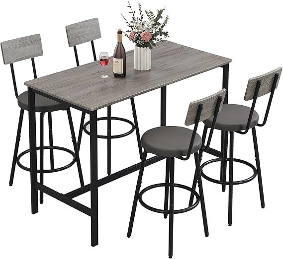5-Piece Counter Height Bar Table Set for 4