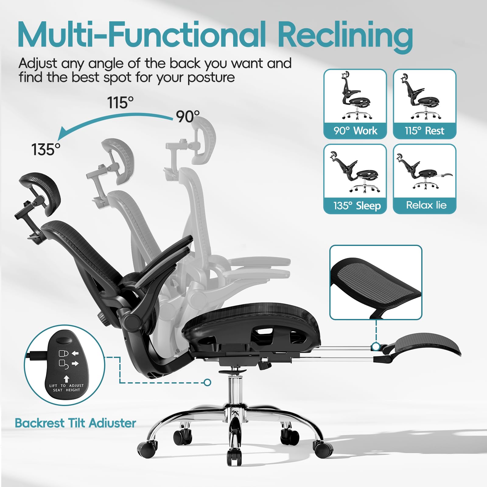 Ergonomic Mesh Office Chair with Lumbar Support & 3D Headrest