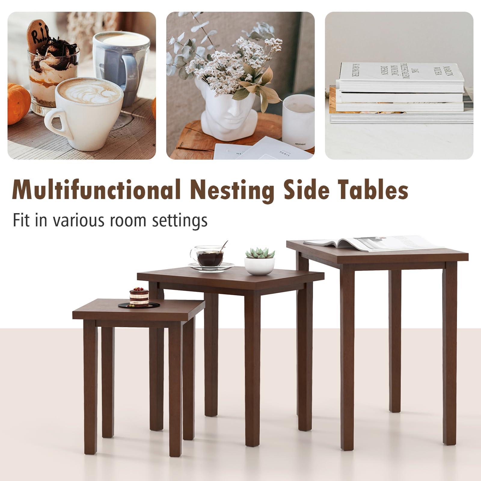Nesting Tables Set of 3 – Farmhouse Stacking Side Tables