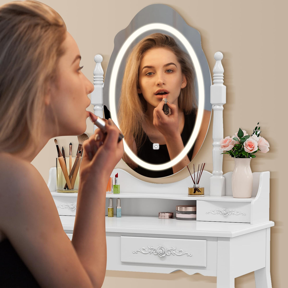 LED Mirror Vanity Desk Set