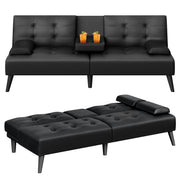 64" Futon Sofa Bed with Adjustable Backrest & Cup Holders