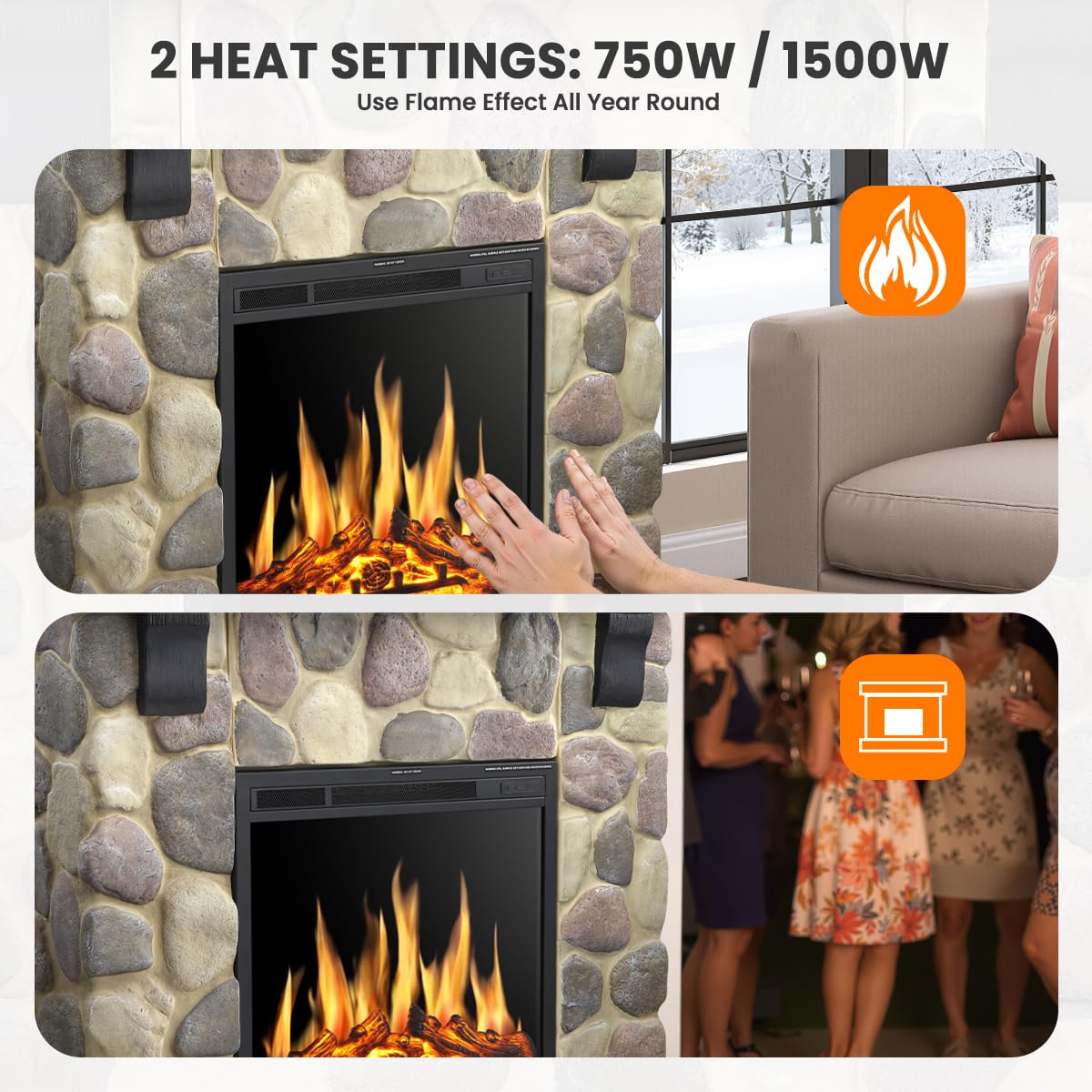 Electactic 50" Electric Fireplace TV Stand with Faux Stone Mantel, Round