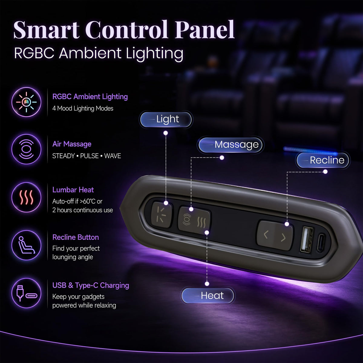 CALIVIA Curved Home Theater Seating with Airbag Massage & Heat