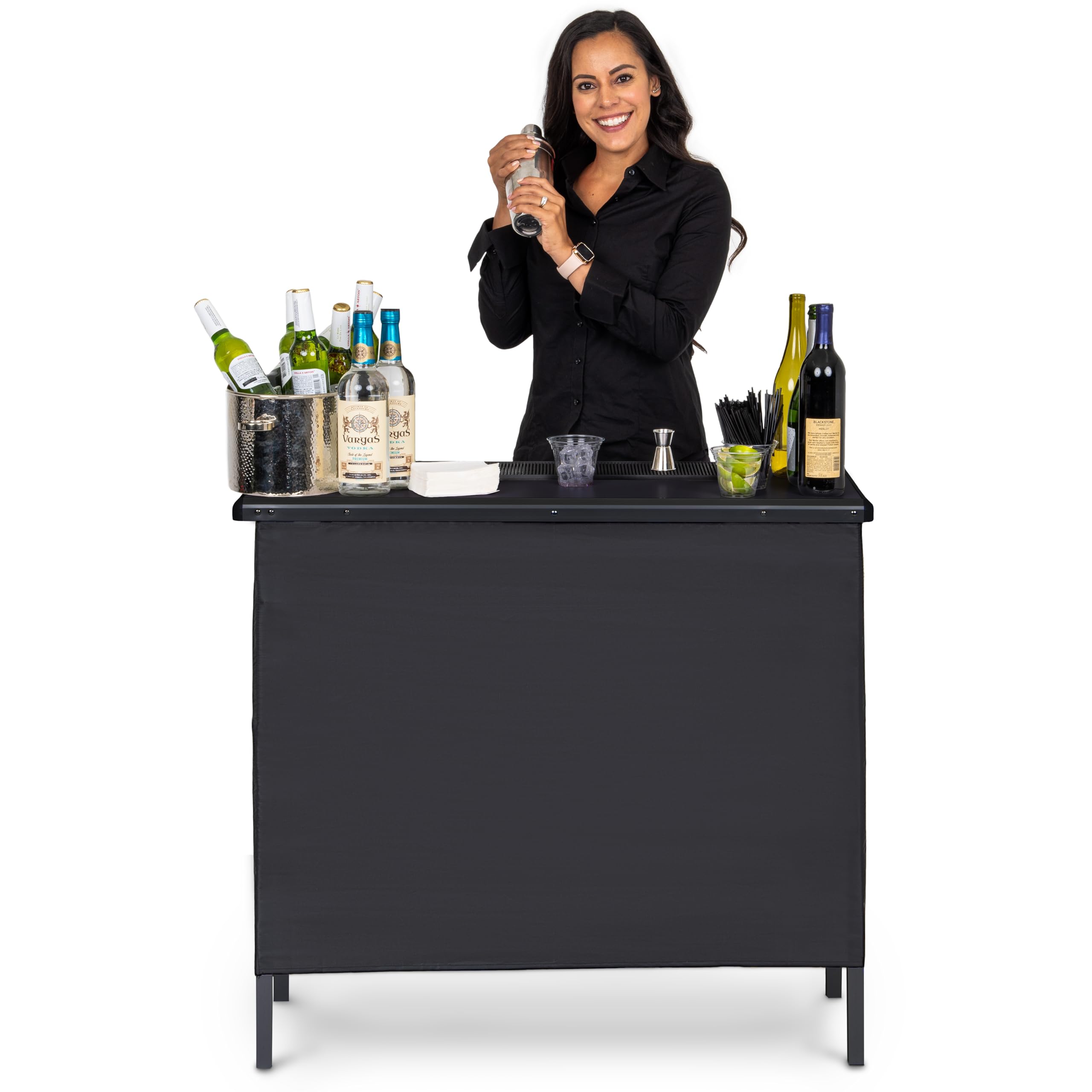 GoBar Portable Bar Table for Events - Pop Up Mobile Bartending Station with Travel Carrying Case - 3 Skirts