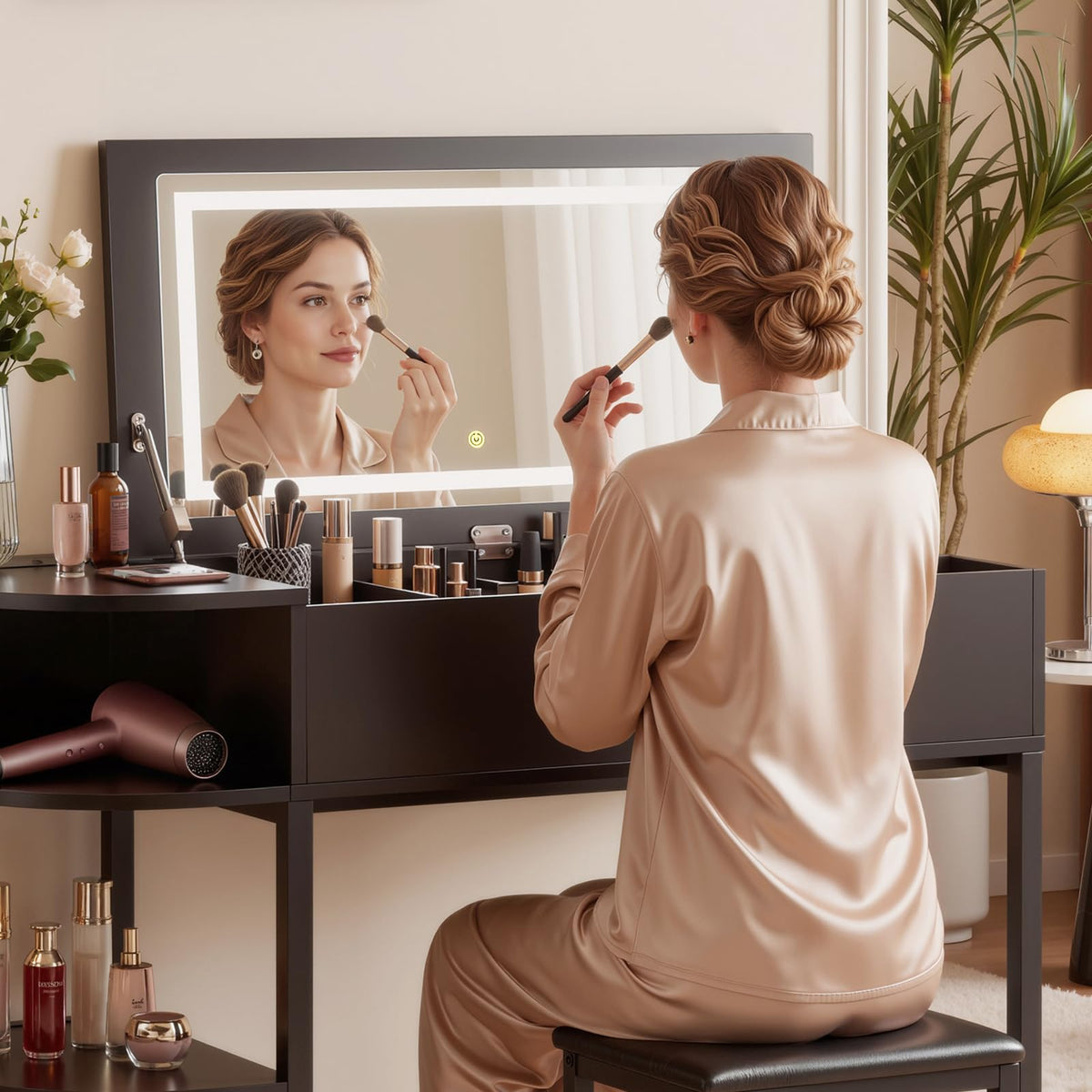 Flip-Top Vanity Desk with Lights