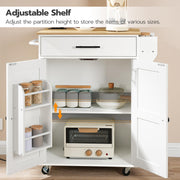 HOOBRO Kitchen Island with Power Outlet, Rolling Kitchen Island with Large Worktop, Kitchen Island Cart with Spice Rack and Drawer, Island Table for Dining Room, White and Natural WN88UZD01